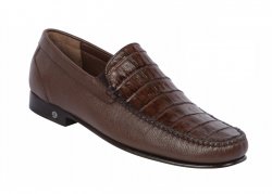 Lombardy Brown Genuine Crocodile / Leather Penny Loafer Shoes ZLA048207.