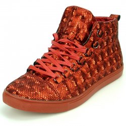 Fiesso Red PU Leather Casual High Top Sneakers FI2340.