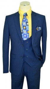 Ramzotti Navy / Light Blue Pinstripe Rayon Blend Vested Slim Fit Suit 79072/3
