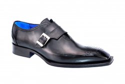 Emilio Franco "Luca II" Black Genuine Italian Calf Leather Monk Strap Dress Shoes.