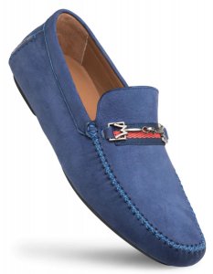 Mezlan "R7349" Blue Genuine Nubuck Moccasin Ornament Driver Loafer Shoes.