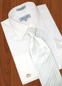 Fratello White Shirt With Pleated Collar/ Pleated French Cuffs & Pleated Tie/Hanky Set FRV4103