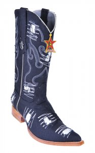 Los Altos Black Denim With Patches 3X Toe Cowboy Boots 954405