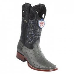 Wild West Gray Genuine Full Quill Ostrich Wide Square Toe Cowboy Boots 28240309