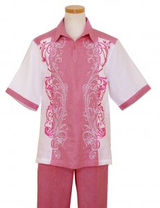 Prestige Pink With White Paisley Embroidery Pure Linen 2 PC Outfit CPT-530