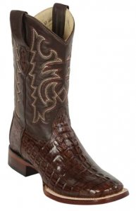 Los Altos Brown Genuine Caiman Hornback Leather Wide Square Toe Cowboy Boots 8220107
