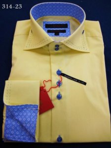 Axxess Yellow / Blue Handpick Stitching 100% Cotton Regular Fit Dress Shirt 314-23