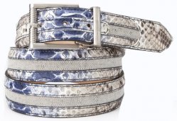 Mauri "103/35" Blue / Brown Genuine Linen / Python Hand-Painted Belt