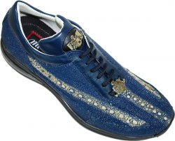 Mauri "Navigator" 8806 Blue Genuine Stingray And Nappa Leather Sneakers With Silver Mauri Emblem