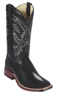 Los Altos Black Genuine Caiman Stingray Wide Square Toe Cowboy Boots 8261205