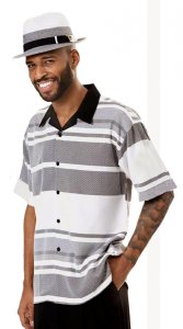 Montique Black / White / Grey Horizontal Striped / Woven Short Sleeve Outfit 1933