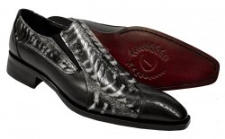 Duca 024 Black / Silver Hand Painted Ostrich Embossed Italian Calfskin Loafers