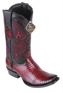 King Exotic Sande Burgundy Genuine Teju Lizard Skin Dubai Square Toe Cowboy Boots 4790743