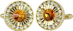 Fratello Gold Plated Round Cufflink Set With Amber / Clear Rhinestones CL009