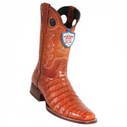 Wild West Cognac Genuine Leather Caiman Belly Square Toe Cowboy Boots 28188203