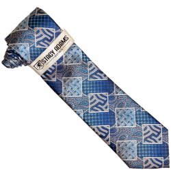 Stacy Adams Navy / Light Blue / Silver Multi Pattern Silk Necktie / Hanky Set SA213