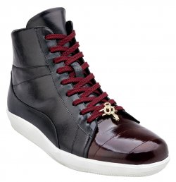 Belvedere "Vitale" Dark Burgundy / Black Genuine Eel And Soft Calf Casual Sneakers 330274.