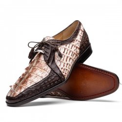 Marco Di Milano ''Caribe'' Rustic White / Brown Genuine Hornback Caiman Crocodile Dress Shoes