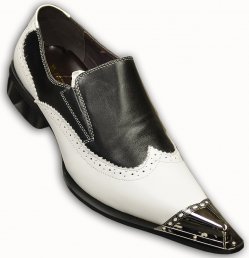 Fiesso White / Black Genuine Leather Loafer Shoes With Metal Tip FI6648