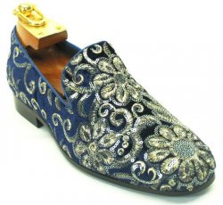 Carrucci Sapphire Genuine Velvet Hand Embroidered Bling Dress Shoes KS805-07SV.