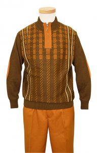 Steve Harvey Rust / Pumpkin Front Zipper 2 PC Knitted Silk Blend Outfit Set 6308