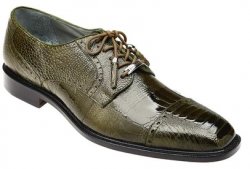 Belvedere "Batta" Olive All-Over Genuine Ostrich Lace-Up Shoes 14006.