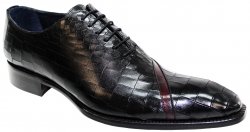 Duca Di Matiste "Torre" Black / Antique Red Genuine Italian Calfskin / Crocodile Print Lace-Up Oxford Shoes.