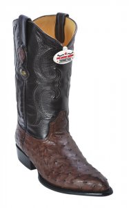 Los Altos Brown Genuine All-Over Ostrich J-Toe Cowboy Boots 990307