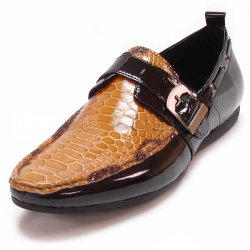 Encore By Fiesso Black / Brown Snake Print Loafer Shoes With Buckle FI3110