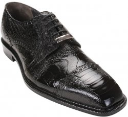 Belvedere "Lucca" Black All-Over Genuine Ostrich Shoes