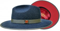 Bruno Capelo Denim / Red Bottom Australian Wool Flat Brim Fedora Hat MO-203