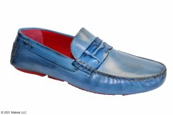 Fennix Italy "Caleb" Blue Genuine Alligator / Calf-Skin Leather Driver Mocassin Loafer Shoes.