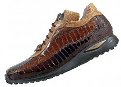 Mauri "Desert" 8727 Dark Brown / Kango Tabac / Light Caramel Genuine All-Over Ostrich Sneakers With Gold Mauri Alligator Head
