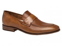 Bacco Bucci "Bardelli" Tan Genuine Perforated Calfskin Saddle Loafer Shoes