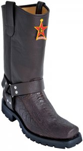 Los Altos Black Grasso All-Over Ostrich Leg Biker Boots 55G0505