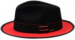 Bruno Capelo Black / Red Wool Contrast Banded Fedora Dress Hat OU-851