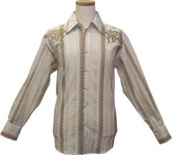 Pronti Cream With Taupe Embroidered Front / Back Cotton Blend Shirt S5799