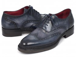 Paul Parkman "027-TRP-BLU" Brogues Blue Genuine Leather Wingtip Shoes.