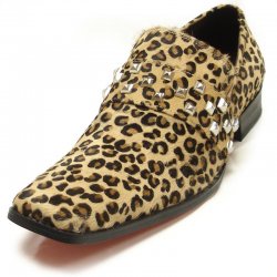 Fiesso Leopard Genuine Leather Loafer Shoes With Metal Studs FI6563