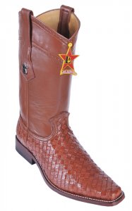 Los Altos Cognac Genuine Basket Weave Lizard / Eel Square Toe Cowboy Boots 736103
