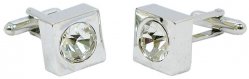 Fratello Silver Plated Square Cuff links Set With Large Centered Swarovski Crystal 214172