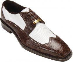 Belvedere "Alex" Brown / White Genuine Crocodile And Lizard Wing-Tip Shoes