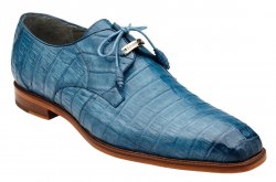 Belvedere "Umberto" Antique Blue Jean Exotic Genuine Crocodile Derby Oxford Shoes.