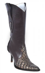 Los Altos Ladies Rustic Brown Genuine Crocodile High Top Boots With Zipper 371885
