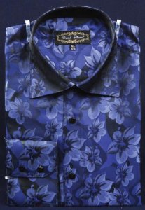Daniel Ellissa Navy Blue Fancy Polyester Shirt With Button Cuff FSS1402.
