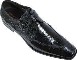 Mezlan "13471" Black All-Over Genuine Ostrich Shoes With Monk Strap