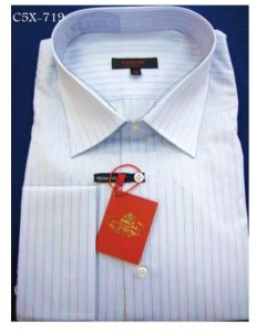 Axxess Sky Blue / Lemon Stripes Cotton Modern Fit Dress Shirt With French Cuff C5X-719.