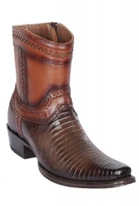 Los Altos Faded Brown Genuine Teju Lizard Leather European Square Toe Low Shaftt Cowboy Boots 76B0716