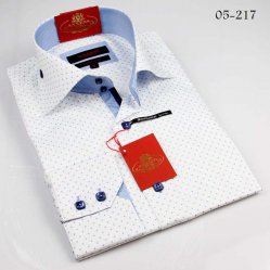 Axxess White / Blue Handpick Stitching 100% Cotton Dress Shirt 05-217