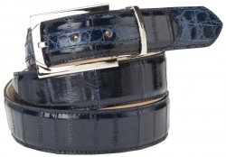 Mauri "100/35" Wonder Blue Genuine Eel / Crocodile Flanks Hand-Painted Belt
